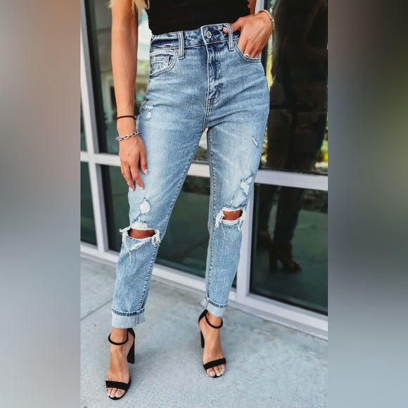 Tobi Light Blue Distressed Ankle Jeans - Picture 1 of 5